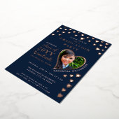 2025 Afstuderen Navy Blue & Roos Gold Afstuderen Folie Uitnodiging (Gedraaid)