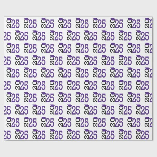 2025 Afstuderen Paarse Pet op zwart Cadeaupapier (Vlak)