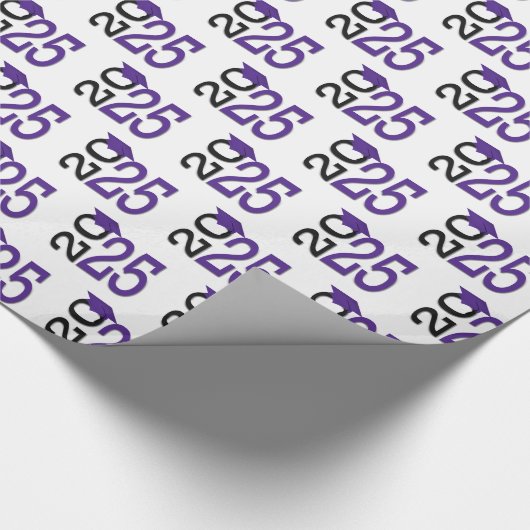 2025 Afstuderen Paarse Pet op zwart Cadeaupapier (Hoek)