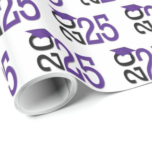 2025 Afstuderen Paarse Pet op zwart Cadeaupapier (Rol Hoek)