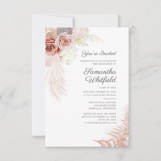 2025 Afstuderen Pampas Grass Afstudeerder Party Kaart (Voorkant)