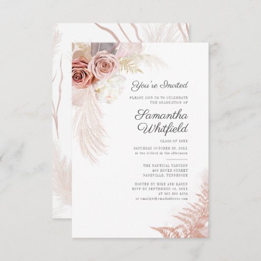 2025 Afstuderen Pampas Grass Afstudeerder Party Kaart (Voorkant / Achterkant)