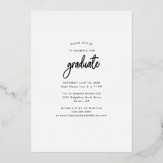 2025 Afstuderen Party Script Afstudeerder Roos Gol Folie Uitnodiging (Achterkant)