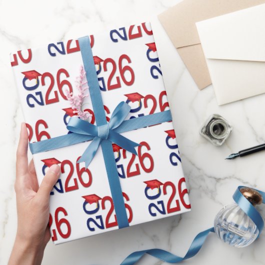 2025 Afstuderen rood en blauw Cadeaupapier (Geschenken)