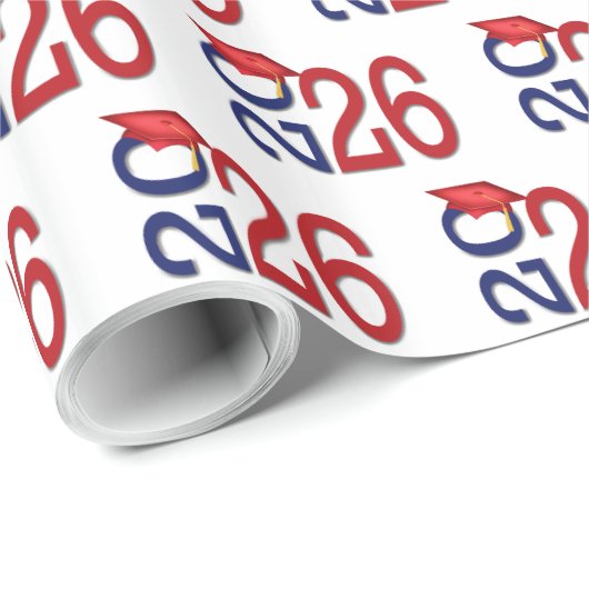 2025 Afstuderen rood en blauw Cadeaupapier (Rol Hoek)