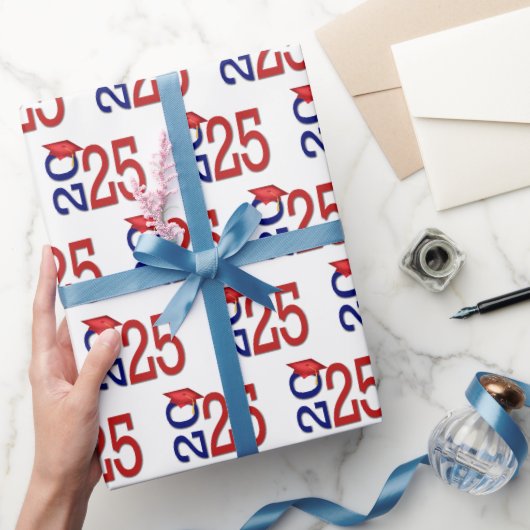 2025 Afstuderen rood en blauw Cadeaupapier (Geschenken)