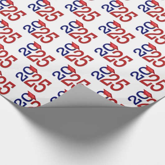 2025 Afstuderen rood en blauw Cadeaupapier (Hoek)