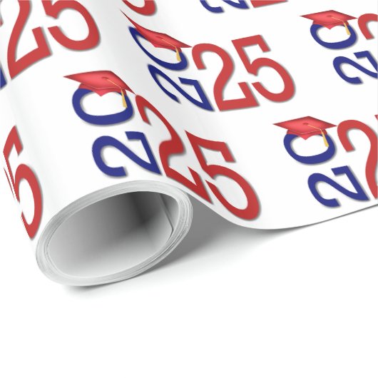 2025 Afstuderen rood en blauw Cadeaupapier (Rol Hoek)