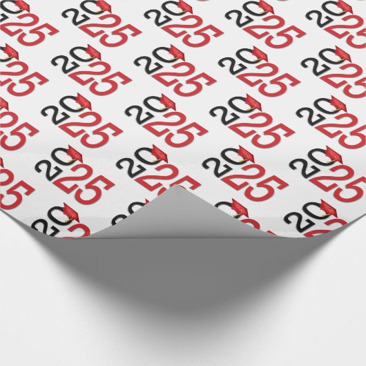 2025 Afstuderen rood en zwart Cadeaupapier (Hoek)