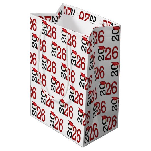 2025 Afstuderen rood en zwart Medium Cadeauzakje (Achterkant Gekanteld)