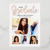 2025 Afstuderen Roos Gold Script Photo Collage Par Folie Uitnodiging (Voorkant)