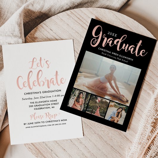 2025 Afstuderen Roos Gold Script Photo Collage Par Kaart