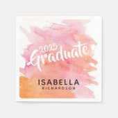 2025 Afstuderen Roze en Oranje Waterverf Servetten (Voorkant)