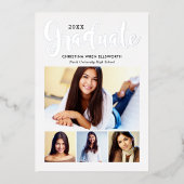 2025 Afstuderen Silver Script Photo Collage Party Folie Uitnodiging (Voorkant)