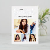 2025 Afstuderen Silver Script Photo Collage Party Folie Uitnodiging (Staand Voorkant)