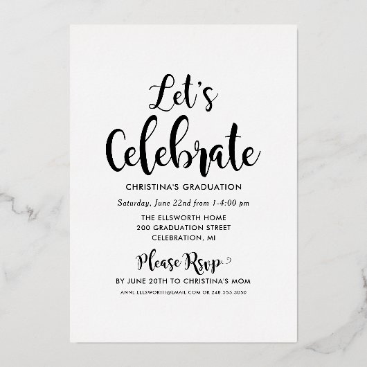 2025 Afstuderen Silver Script Photo Collage Party Folie Uitnodiging (Achterkant)