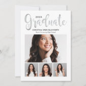 2025 Afstuderen Silver Script Photo Collage Party Kaart (Voorkant)