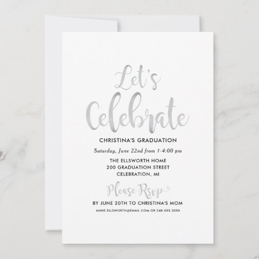 2025 Afstuderen Silver Script Photo Collage Party Kaart (Achterkant)