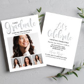 2025 Afstuderen Silver Script Photo Collage Party Kaart