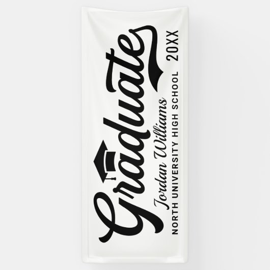 2025 Afstuderen Wit Zwart Script Custom Afstuderen Spandoek (Verticaal)