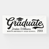 2025 Afstuderen Wit Zwart Script Custom Afstuderen Spandoek (Horizontaal)