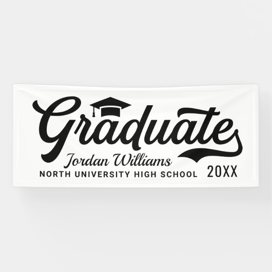 2025 Afstuderen Wit Zwart Script Custom Afstuderen Spandoek (Horizontaal)
