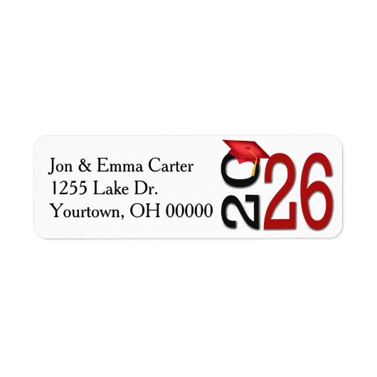 2025 Afstuderen zwart en rood Schoolkleuren Etiket (Voorkant)