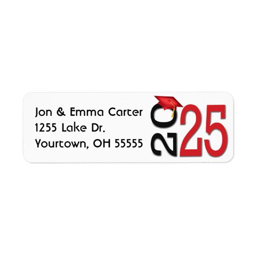 2025 Afstuderen zwart en rood Schoolkleuren Etiket (Voorkant)