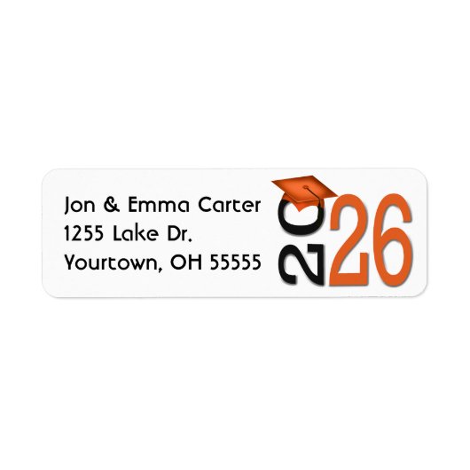 2025 Afstuderen Zwart en Sinaasappel Schoolkleuren Etiket (Voorkant)