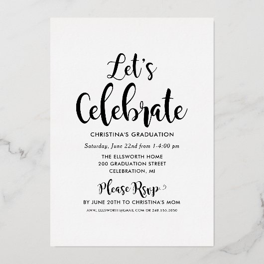 2025 Afstuderen Zwart Roos Gold Script Photo Colla Folie Uitnodiging (Achterkant)