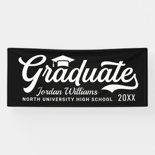 2025 Afstuderen Zwart Wit Script Custom Afstuderen Spandoek (Horizontaal)