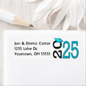 2025 Afstuderen Zwarte en Blauwgroen Schoolkleuren Etiket (Insitu)