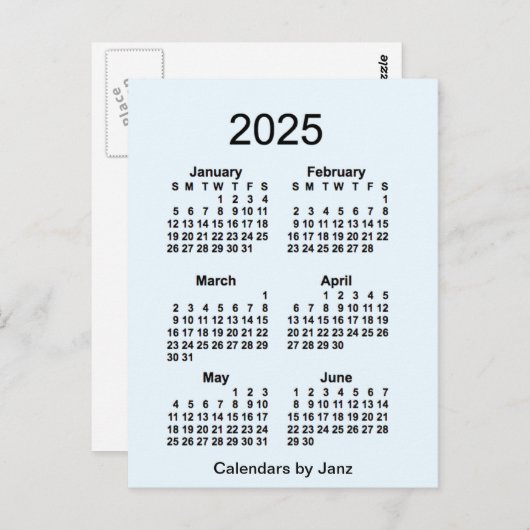 2025 Alice Blue 6 Maanden Mini Kalender door Janz Briefkaart (Voorkant / Achterkant)