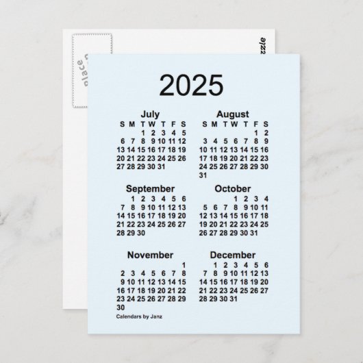 2025 Alice Blue 6 Month Mini Calendar van Janz Briefkaart (Voorkant / Achterkant)