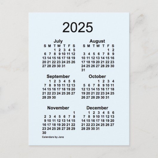 2025 Alice Blue 6 Month Mini Calendar van Janz Briefkaart (Voorkant)
