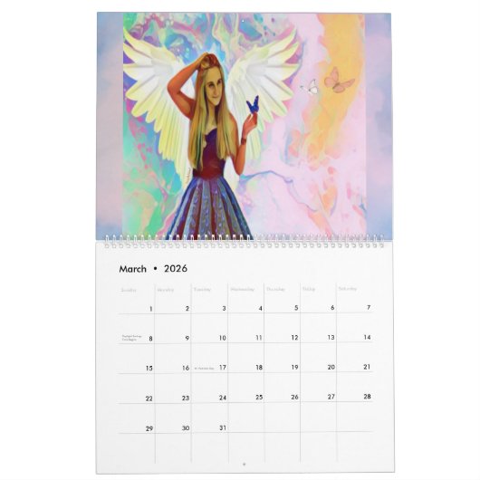 2025 Angel Art Fantasy Guardian Angels beroemd gem Kalender (Mar 2026)