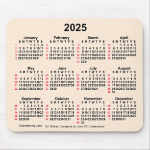 2025 Antiek wit 52 weken ISO-kalender door Janz Muismat