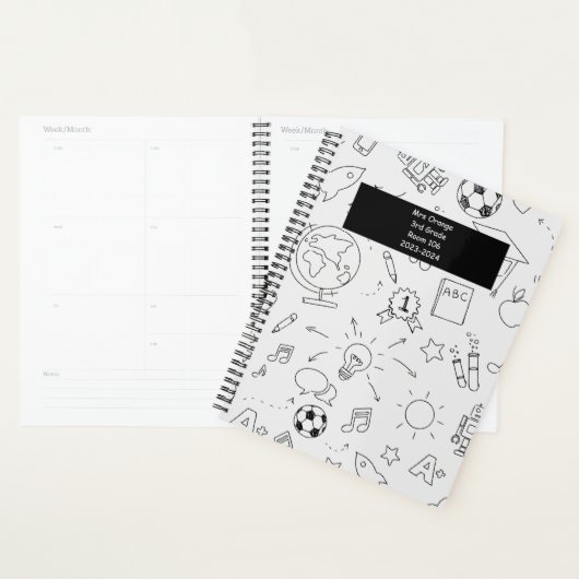 2025 Basisschool Gepersonaliseerd Wit & Zwart Planner (Display)