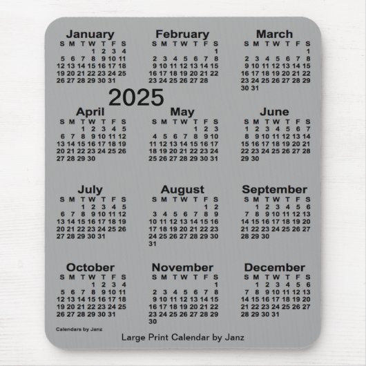 2025 Batleship Grey Large Print Calendar van Janz Muismat (Voorkant)