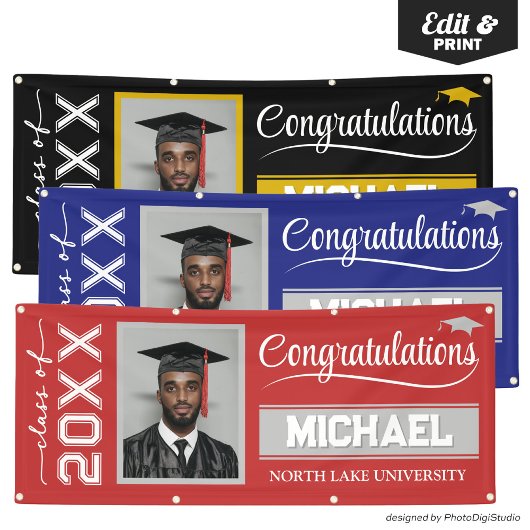 2025 Bewerkbare Afstuderen Banner met Naam & Schoo