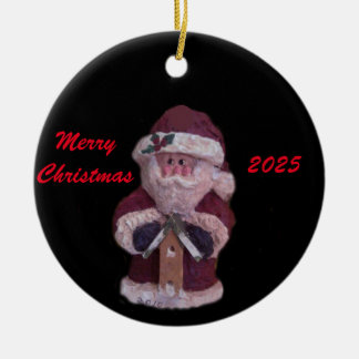 2025 BIRDHOUSE SANTA MERRY CHRISTMAS KERAMISCH ORNAMENT