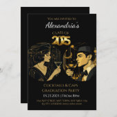 2025 Black Gold Cocktail & Petten Afstudeerfeest Kaart (Voorkant / Achterkant)