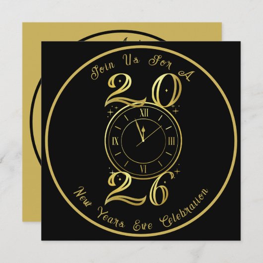 2025 Black Gold New Years Party Invitation Save The Date (Voorkant / Achterkant)