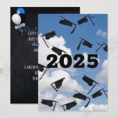 2025 Black Graduation Caps in de lucht Kaart (Voorkant / Achterkant)
