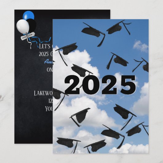 2025 Black Graduation Caps in de lucht Kaart (Voorkant / Achterkant)