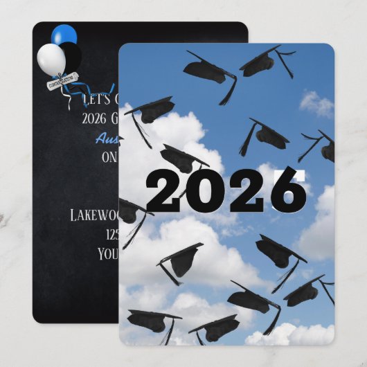 2025 Black Graduation Caps in de lucht Kaart (Voorkant / Achterkant)