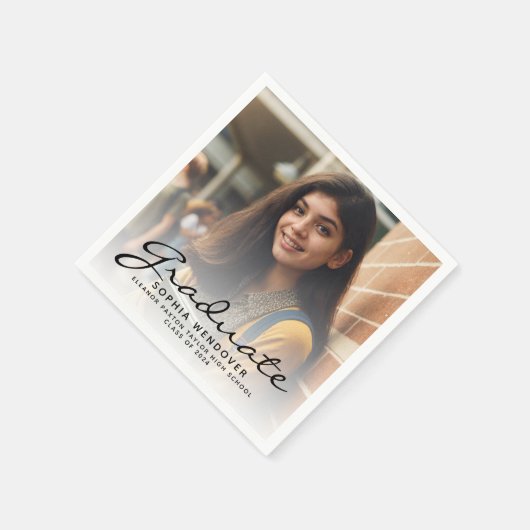 2025 Black Script Foto Afstudeerfeest Servet (Hoek)