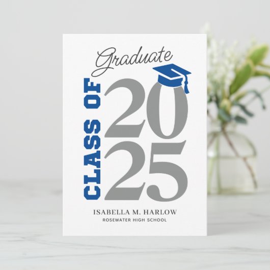 2025 Blauw en grijs Afstuderen Kaart (Staand voorkant)