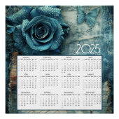 2025 Blauw Roos Kalender Perfect Poster (Voorkant)