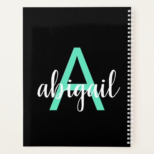2025 Blauwgroen Zwart Eenvoudig Modern Monogram Na Planner (Achterkant)